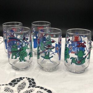 Vintage Dominion Glass Space, Alien, Retro, Juice Glasses Set Of 5